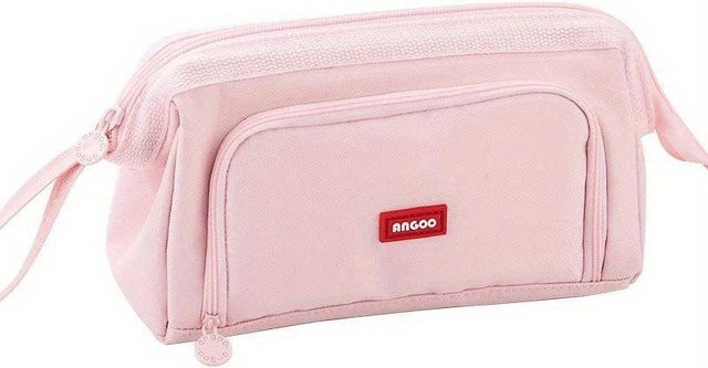 Angoo Federmäppchen aus Segeltuch mit Macaron-Farbseitenfenster, große Stiftbox für Schüler, Rosa - Bild 1