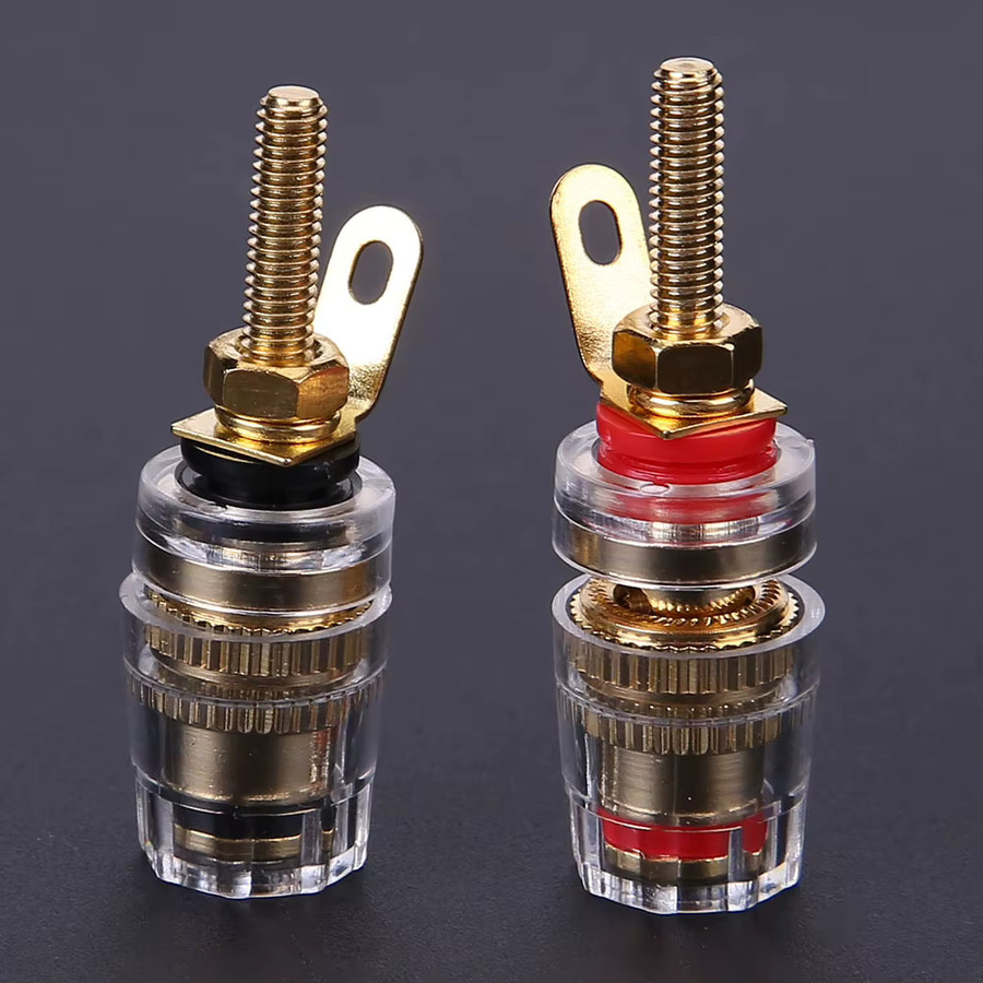 2er-Set vergoldete Lautsprecher-Anschlussklemmen aus Messing mit transparenter Hülle für Bananenstecker, 4mm - Bild 3
