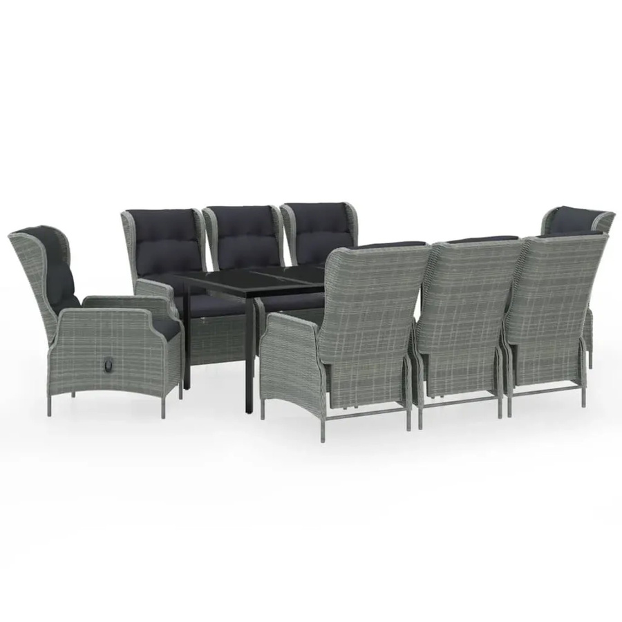 vidaXL 9-teilige Garten-Essgruppe aus PE-Rattan und Glas in Hellgrau - Bild 2