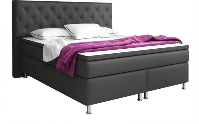 Inter Trading Boxspringbett Turin in Anthrazit mit Bonell-Federkern und Massivholzgestell, B/T: 180 x 200 cm - Bild 1