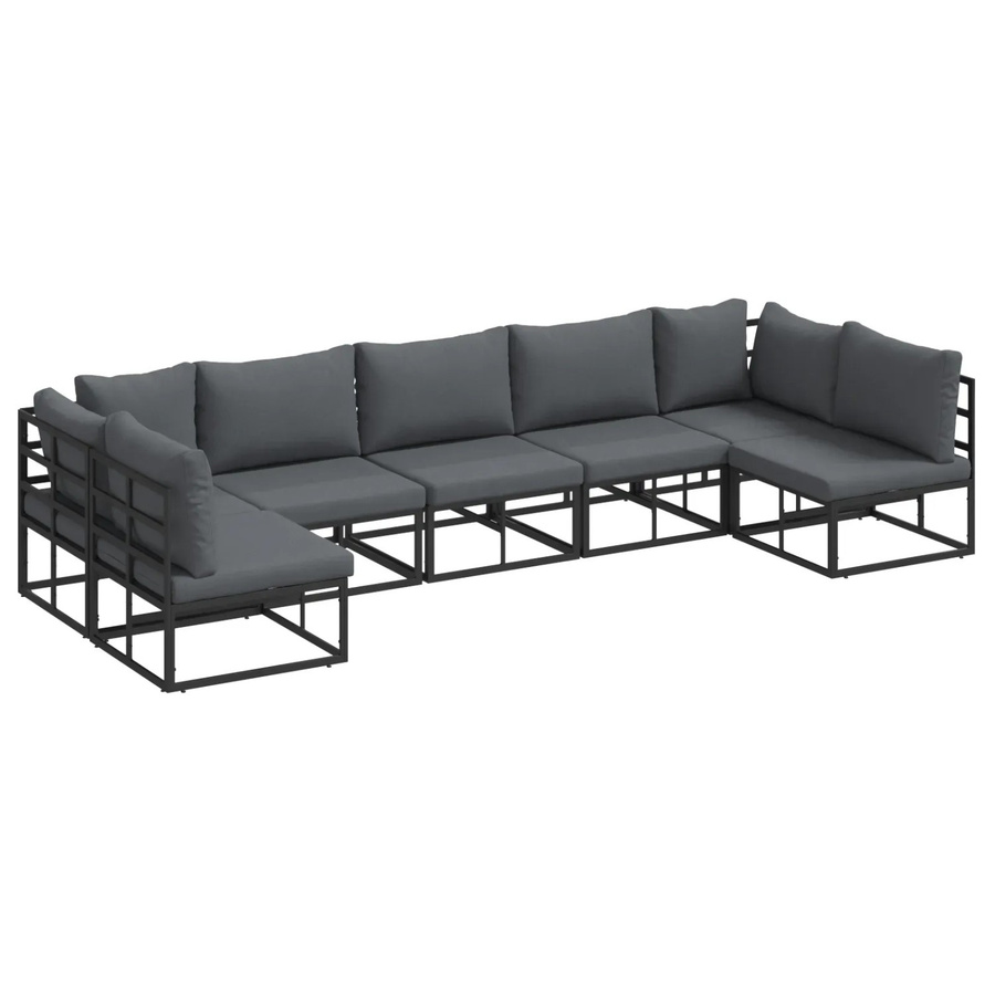 vidaXL Garten-Sofa-Set 7-teilig in Schwarz mit Kissen aus pulverbeschichtetem Aluminium und UV-beständigem Polyester in U-Form - Bild 2