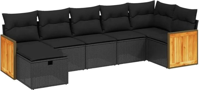vidaXL 7-tlg Garten-Sofagarnitur aus Poly Rattan mit Kissen in Schwarz - Bild 1