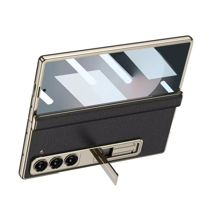 Luxuriöse Business Leder-Handyhülle mit magnetischem Scharnier und Glas-Displayschutz für Samsung Galaxy Z Fold 7 und Z Fold 6 in Blau - Bild 3