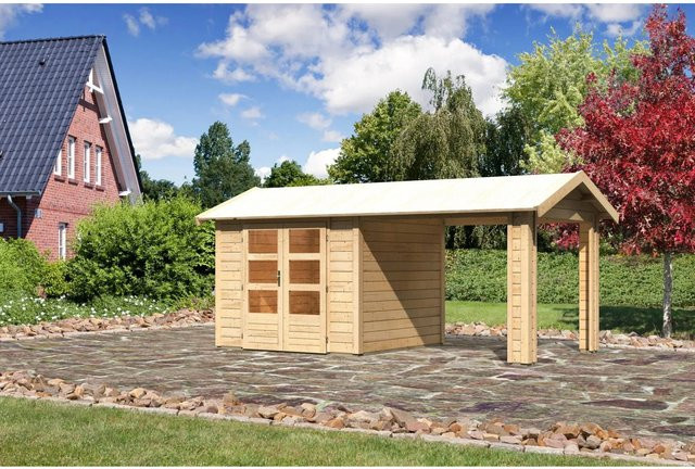 Karibu Holz-Gartenhaus Timra mit Satteldach in Braun, B/T/H: 244 x 240 x 242 cm - Bild 1
