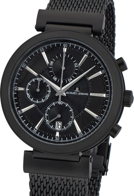 Jacques Lemans Chronograph, Edelstahl, Quarz, 45 mm, Herren, Schwarz - Bild 1