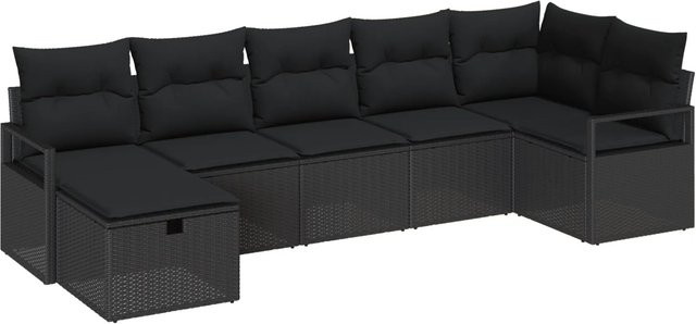 vidaXL 7-teilige Garten-Sofagarnitur aus Poly Rattan in Schwarz mit Kissen und L-Form - Bild 1