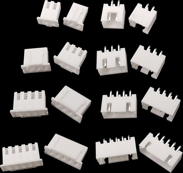 100 Stück JST XH 2,54 Pin Stecker Set mit männlichen und weiblichen Gehäusen und Terminals in Weiß - Bild 1