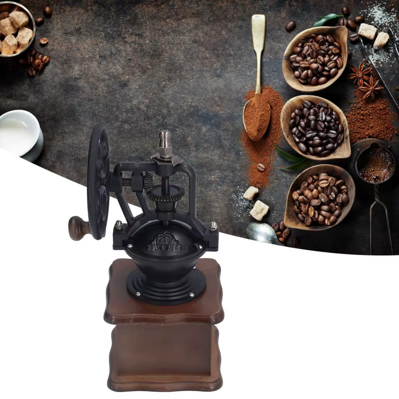 Qiilu Manuelle Handkaffeemühle im Retro-Design aus Holz, Braun - Bild 4