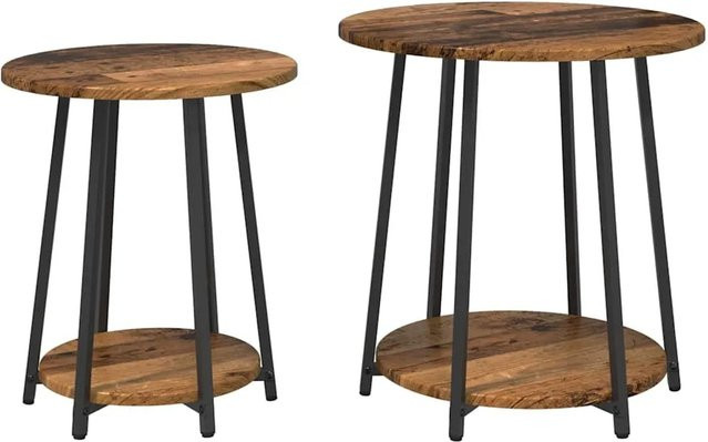 vidaXL Beistelltisch-Set 2-teilig aus Rundem Engineered Holz und Metall in Braun und Schwarz, B/T/H: 50 x 50 x 51 cm - Bild 1