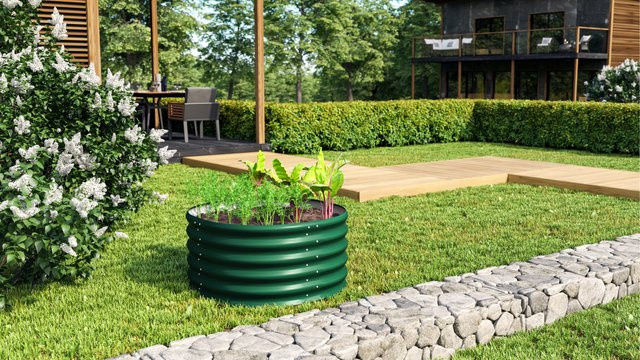 Vitavia Hochbeet Terra 401 Modell Rund in Seegras Green aus Stahlblech, Höhe: 40 cm - Bild 1