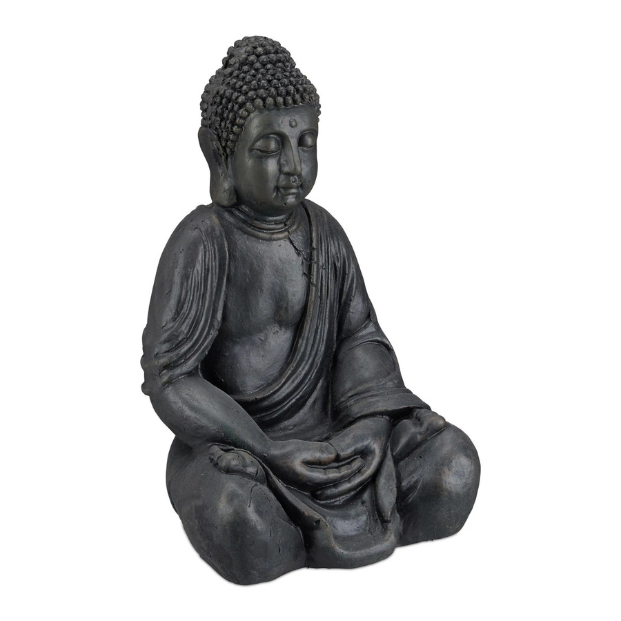 Relaxdays Buddha Figur aus Polyresin in Dunkelgrau, sitzende Feng Shui Dekoration, wetterfest und frostsicher, H x B x T: 50 x 30 x 25 cm - Bild 2