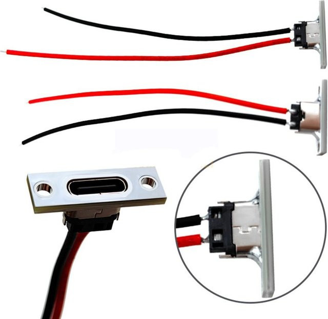 Wasserdichter 2-poliger USB-C Lade- und Datenanschluss mit 2p-Streifenleitung und Lötverbindung in Silber - Bild 1