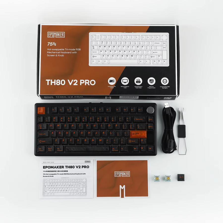 EPOMAKER TH80 V2 PRO Mechanische Gaming-Tastatur 75% ANSI US Layout mit Bildschirm und Drehknopf, Schwarz, Kabellos via Bluetooth oder 2,4GHz sowie Kabelgebunden, 10000mAh Akku - Bild 5