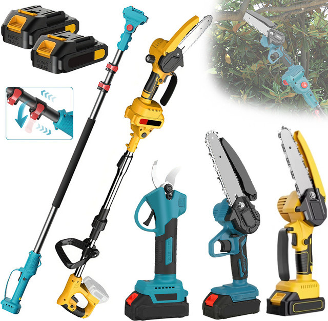 Makita LXT Akku-Gartenwerkzeug-Set in Gelb mit bürstenloser Hochastsäge 6 Zoll, Kettensäge und 25 mm Gartenschere inklusive Teleskopstange für 18V Akkus - Bild 1