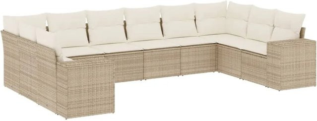 vidaXL 10-tlg. Garten-Sofagarnitur in L-Form aus Polyrattan mit Kissen in Beige-Creme - Bild 1