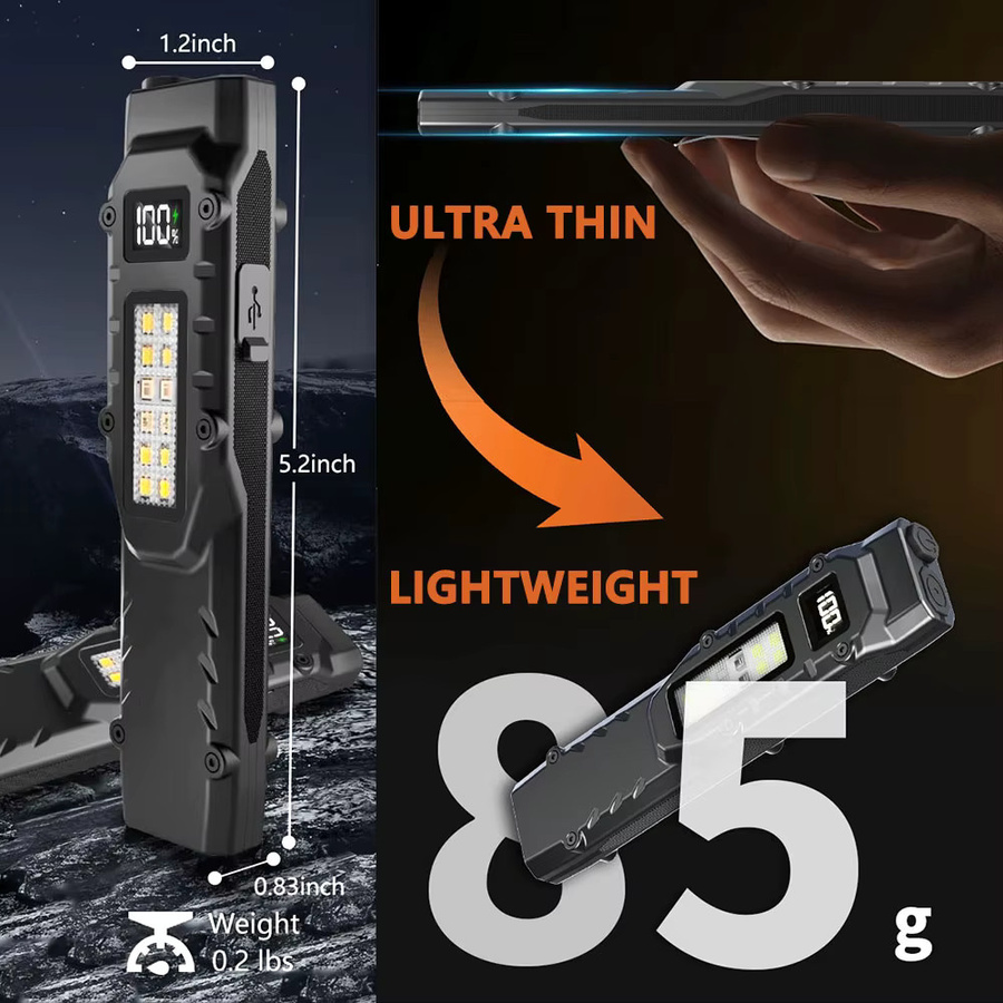 YEMAO Wiederaufladbare flache LED-Taschenlampe in Schwarz mit Digitalanzeige und zwei Schaltern für EDC und taktische Einsätze - Bild 6