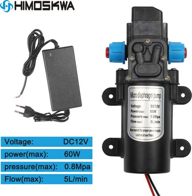 HIMOSKWA Mikro elektrische Membran Wasserpumpe mit Automatikschalter, DC 12V 60W, Hochdruck-Wasserpumpe für Auto-Wasch-Spray, Schwarz, 5l/min, 0,8 MPa - Bild 1