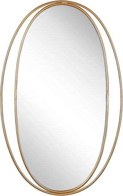 Beliani Wandspiegel BESSON Oval in Gold aus Metall und Glas, B/H: 53 x 90 cm - Bild 1