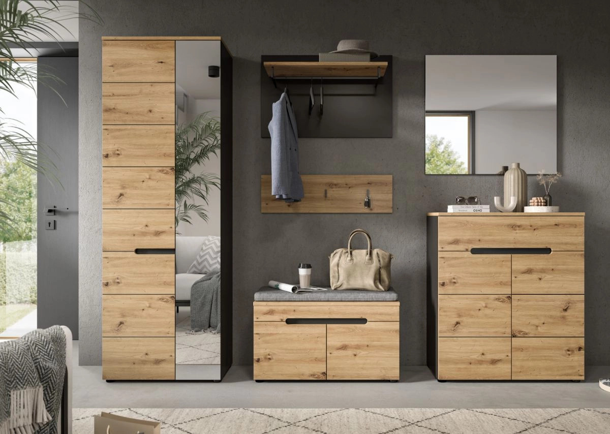 Inn.Furn Garderobenpaneel Cooper mit Kleiderstange in Eiche und Grau, Breite: 80 cm - Bild 3