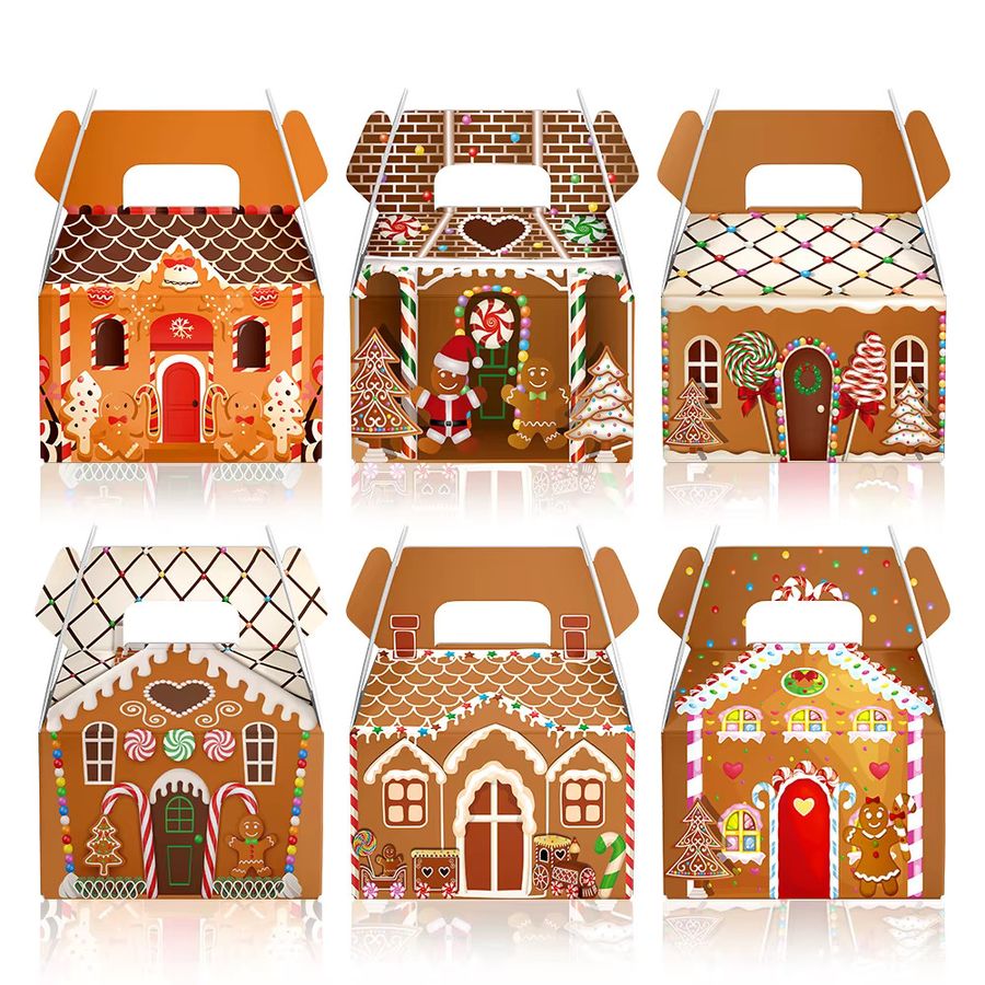 joy-enlife Weihnachts Geschenkboxen in Lebkuchen-Hausform, Multicolor, 6 oder 12 Stück für Candy und Cookies - Bild 2