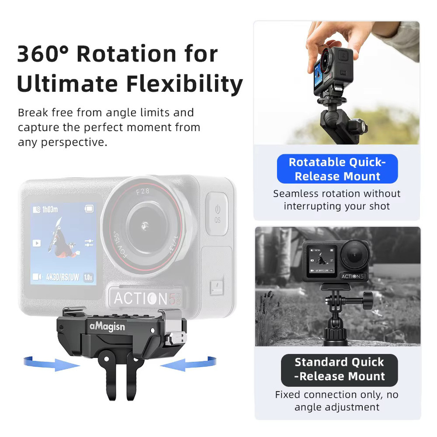 aMagisn 360-Grad parallel drehbare Metall-Schnellverschlusshalterung für DJI OSMO Action 5 Pro, 4 und 3 in Schwarz - Bild 2