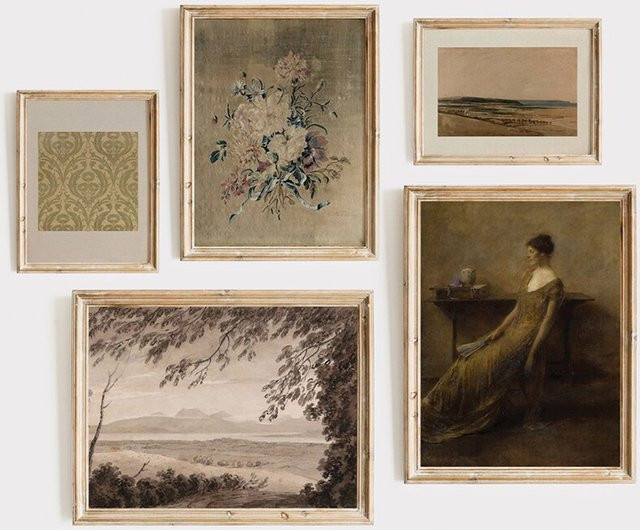 Potdemiel Vintage Leinwand Wandkunst Poster mit Blumen und Landschaft in Mehrfarbig - Bild 1