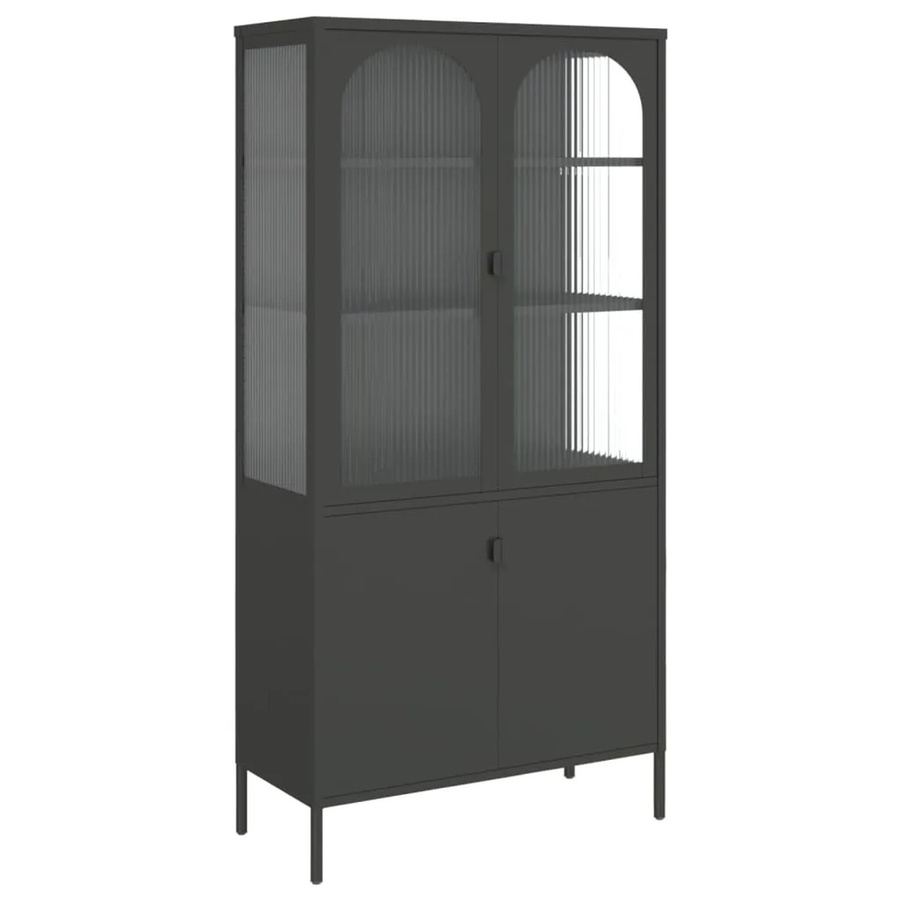 vidaXL Highboard Modern in Schwarz mit Glastüren aus Glas und Stahl, B/T/H: 90 x 40 x 180 cm - Bild 2
