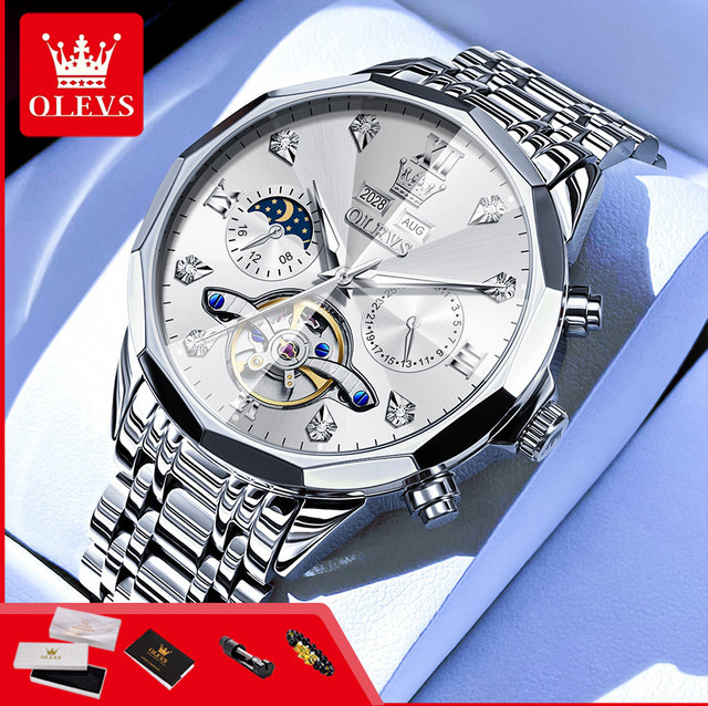 OLEVS Armbanduhr, Automatik, Edelstahl, Gold, Herren - Bild 1