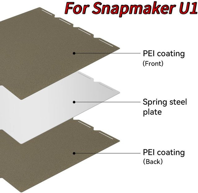 Snapmaker Baublatt für U1 3D-Drucker, doppelseitige PEI-Oberfläche, abnehmbare Plattform für das Heizbett, B: 27,6 cm, T: 29,3 cm - Bild 1