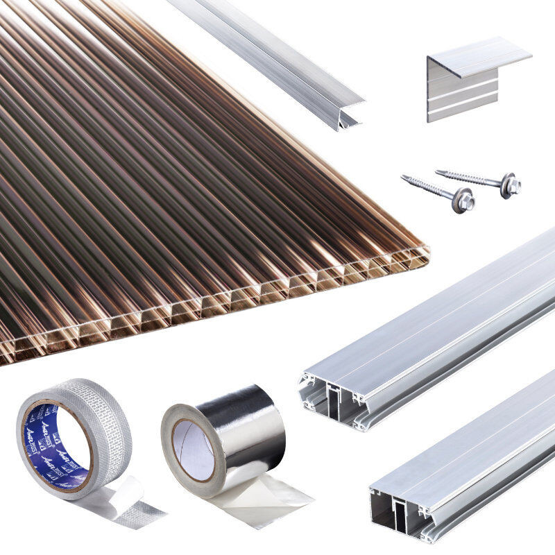 T&J Terrassendach-Set mit Polyclear Polycarbonat Stegplatten in Bronze, 16 mm Dicke - Bild 1