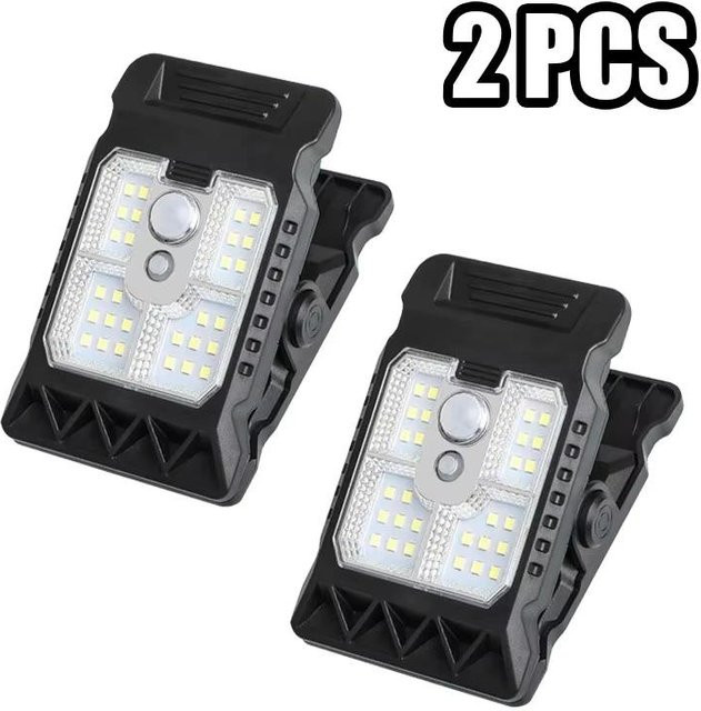 YJMP Super Lighting LED-Clip-Solarleuchten mit Bewegungssensor in Schwarz, 2er-Set wasserdichte Solarsicherheitsbeleuchtung für Außenbereich, Camping und Garten - Bild 1