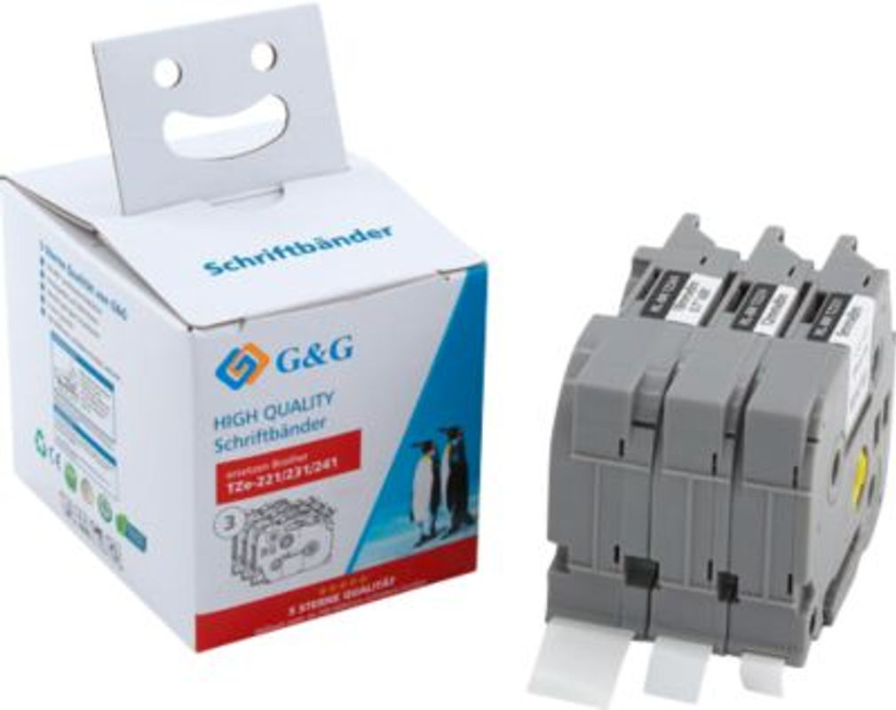 3er-Set kompatible Schriftbänder für Brother TZe-221, TZe-231 und TZe-241 in Weiß und Schwarz, Länge: 8 m, Breite: 9 mm, 12 mm und 18 mm - Bild 2