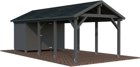 PALMAKO Carport Robert aus Fichtenholz mit Satteldach, grau, B/T/H: 361 x 764 x 301 cm - Bild 1