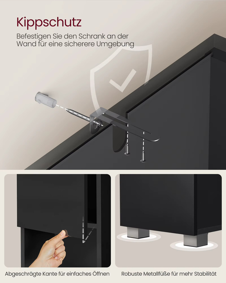 VASAGLE Badezimmerschrank in Schwarz mit Schublade und verstellbaren Ablagen, B/T/H: 30 x 30 x 170 cm - Bild 6