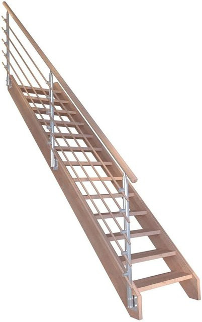 StarWood Treppe Mykonos Pro Gerade aus Buche in Braun mit Design-Geländer-Holzstäben - Bild 1