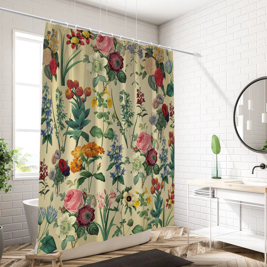 Wasserdichter Duschvorhang mit Retro-Blumenmuster in Multicolour, waschbar und blickdicht, inklusive 12 Haken, Höhe: 180 cm, Breite: 180 cm - Bild 2