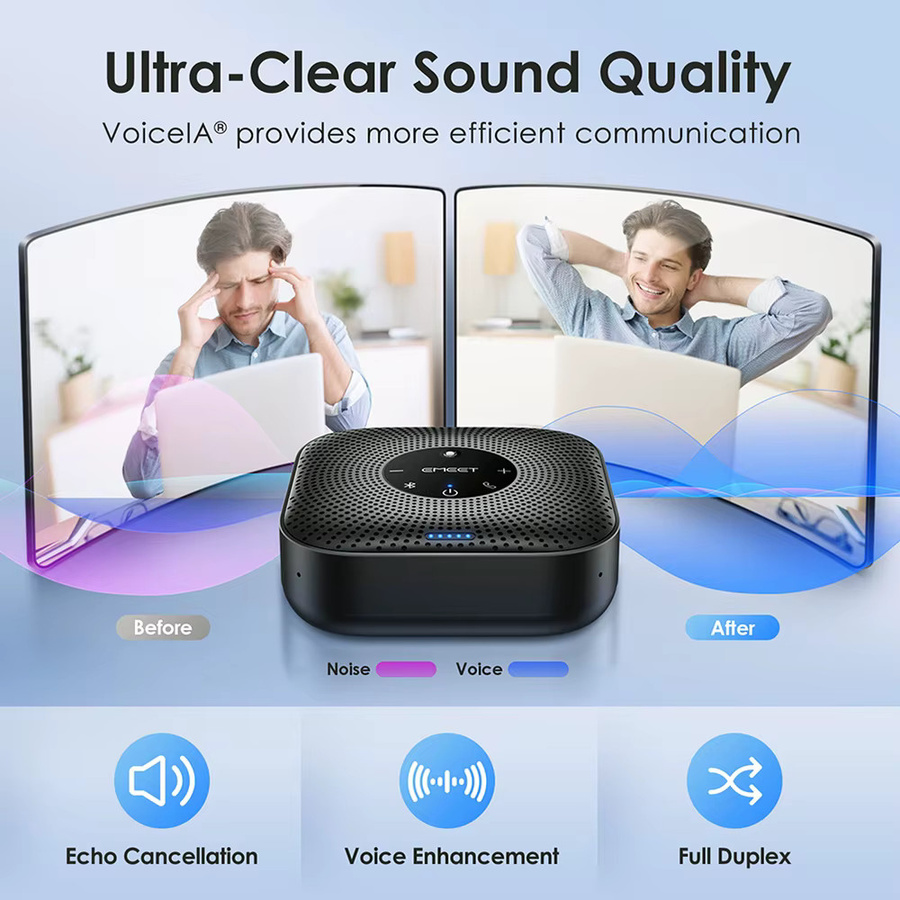 EMEET Kabelloser Konferenzlautsprecher mit 360 Grad Sprachbesprechungsmikrofon und 4 Geräuschunterdrückungsmikrofonen, Bluetooth Freisprecheinrichtung, Schwarz - Bild 3
