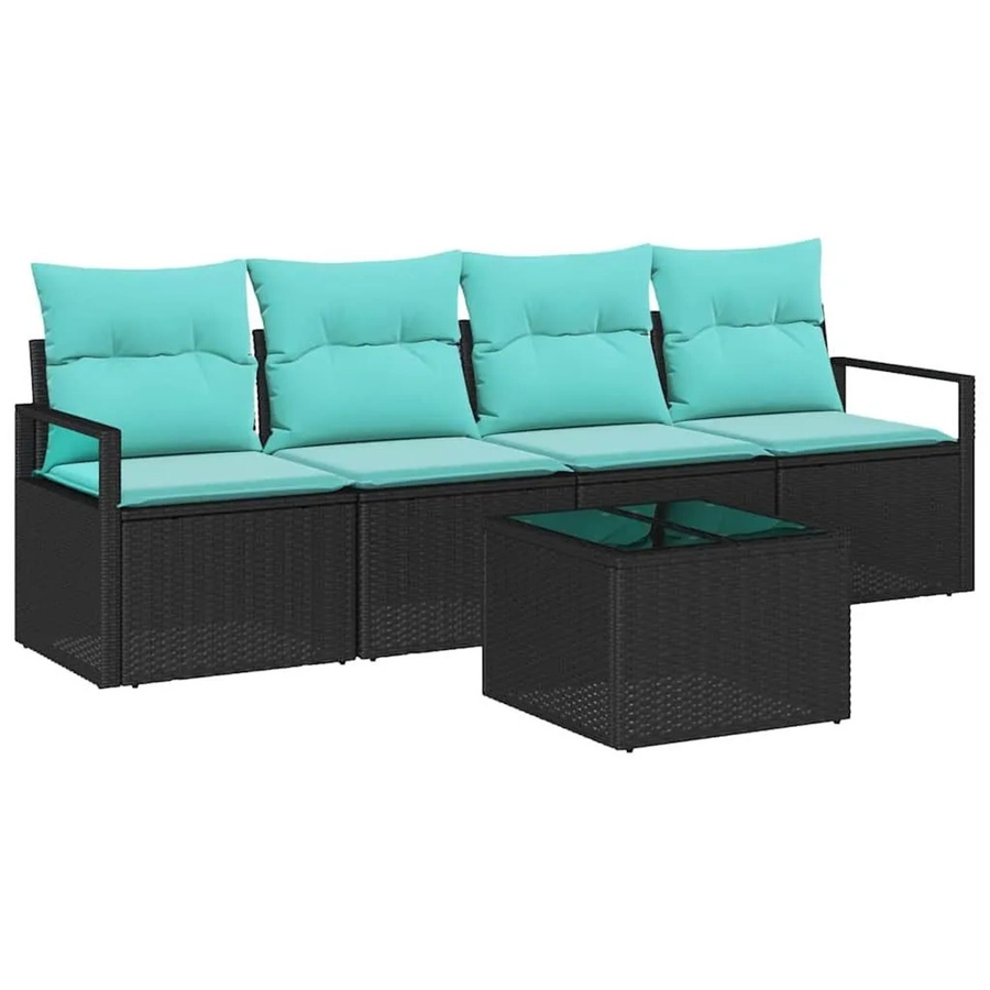 vidaXL Gartenmöbel Set 5-teilig aus Poly-Rattan und Metall in Schwarz und Türkis mit wetterfesten Polstern und Couchtisch - Bild 2