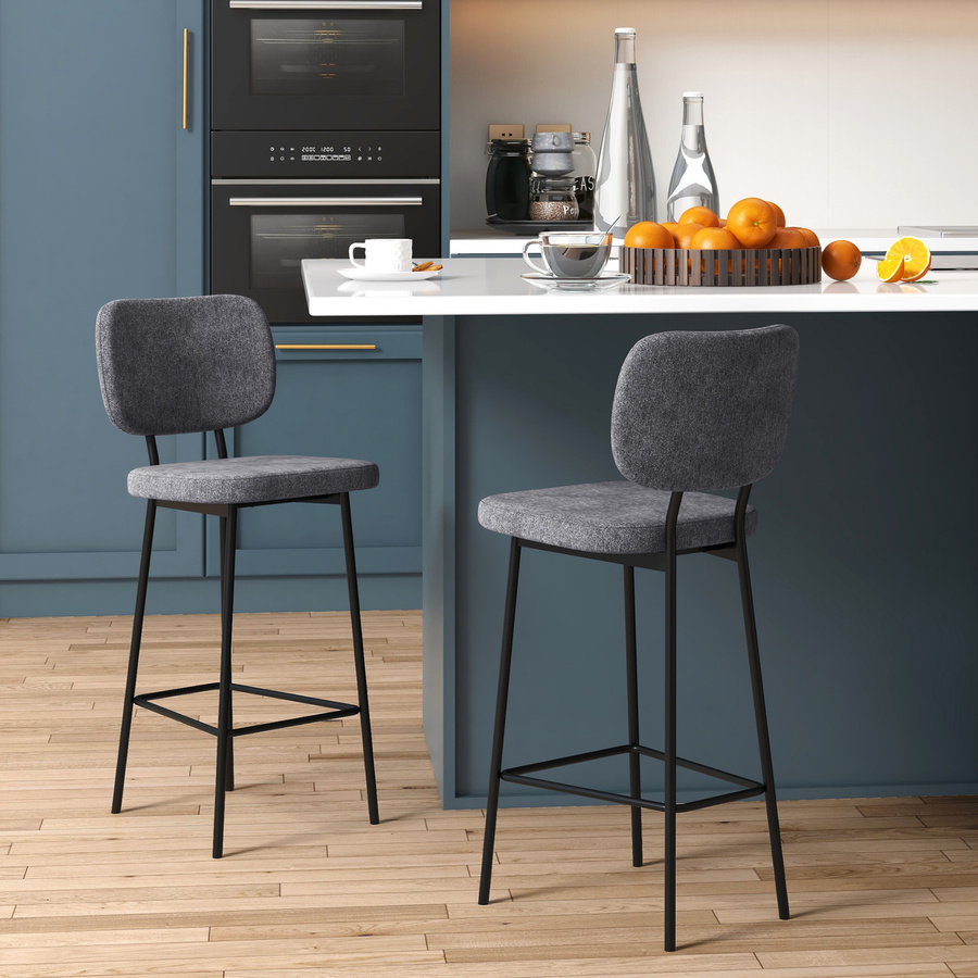 HOMCOM Set von 2 Barhockern moderne Küchenstühle mit Leinen- und Stahlrückenlehne und Fußstützen, grau, B/T/H: 46 x 41 x 90 cm - Bild 2