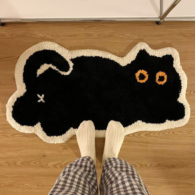 VIKAMA Schwarzer Katzenteppich aus Kaschmirimitat für Wohnzimmer und Schlafzimmer - Bild 1