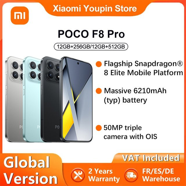 Xiaomi POCO F8 Pro 5G Smartphone mit Snapdragon 8 Elite Mobile Platform, 6,59 Zoll Display, 6210mAh Akku, 100W Schnellladung, 50MP Kamera, NFC und IP68 Schutz, Farbe: Blau - Bild 1