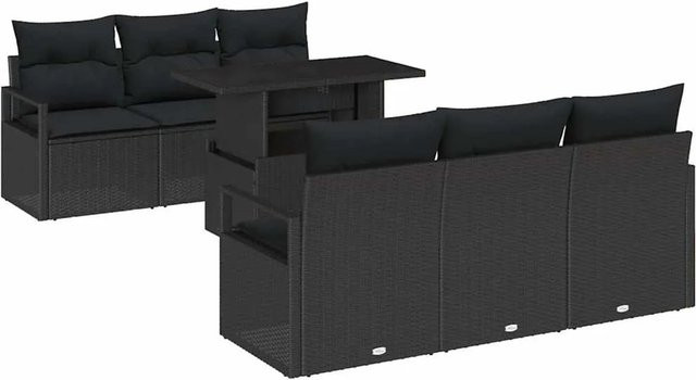 7-teiliges vidaXL Garten-Sofa-Set aus Poly Rattan in Schwarz mit integriertem Stauraum und Sitzkissen - Bild 1