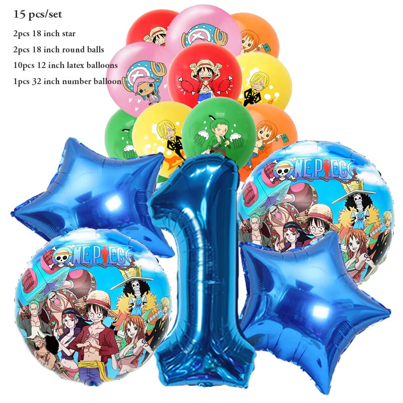 Bandai Luffy Ballon-Set für Kindergeburtstage und Partys in Blau und Braun, 15-teiliges Set - Bild 2