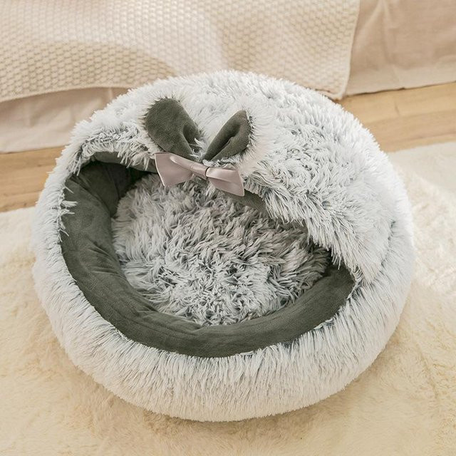 Haustierbett aus Mikrofaser für Katzen und kleine Hunde, waschbares Plüschsofa mit abnehmbarem Bezug, Grau/Braun, Durchmesser: 65 cm - Bild 1