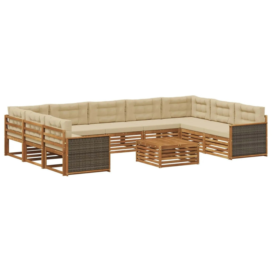 vidaXL Outdoor-Sofagarnitur aus Massivholz Akazie in Natur und Beige, 10-teiliges Set mit modernem Design - Bild 2