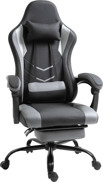 Vinsetto Gaming Sessel ergonomisch mit Kopfstütze und Lendenkissen, schwarz, höhenverstellbar mit Fußstütze und 360 Grad Drehsitz - Bild 1