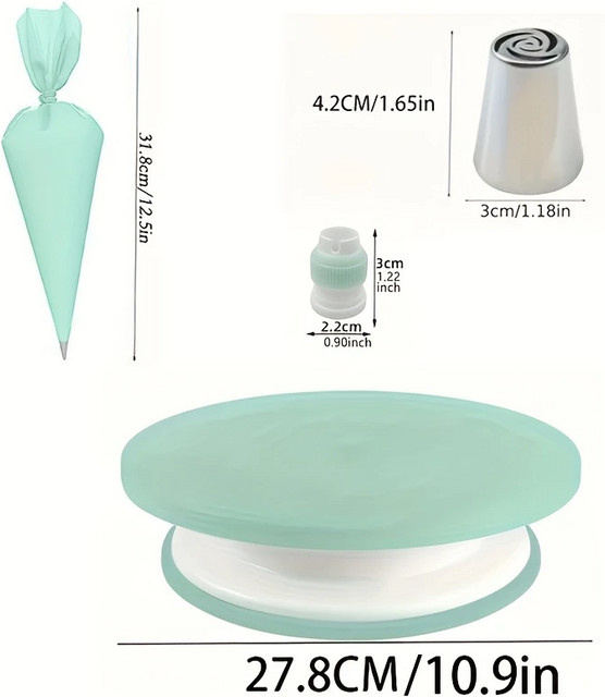 XMSJ 23-teiliges Kuchendekorations-Set in Grün mit rutschfestem Drehteller, Spritzbeutel, Edelstahl-Rohrspitzen, Schaber und Spatel - Bild 1