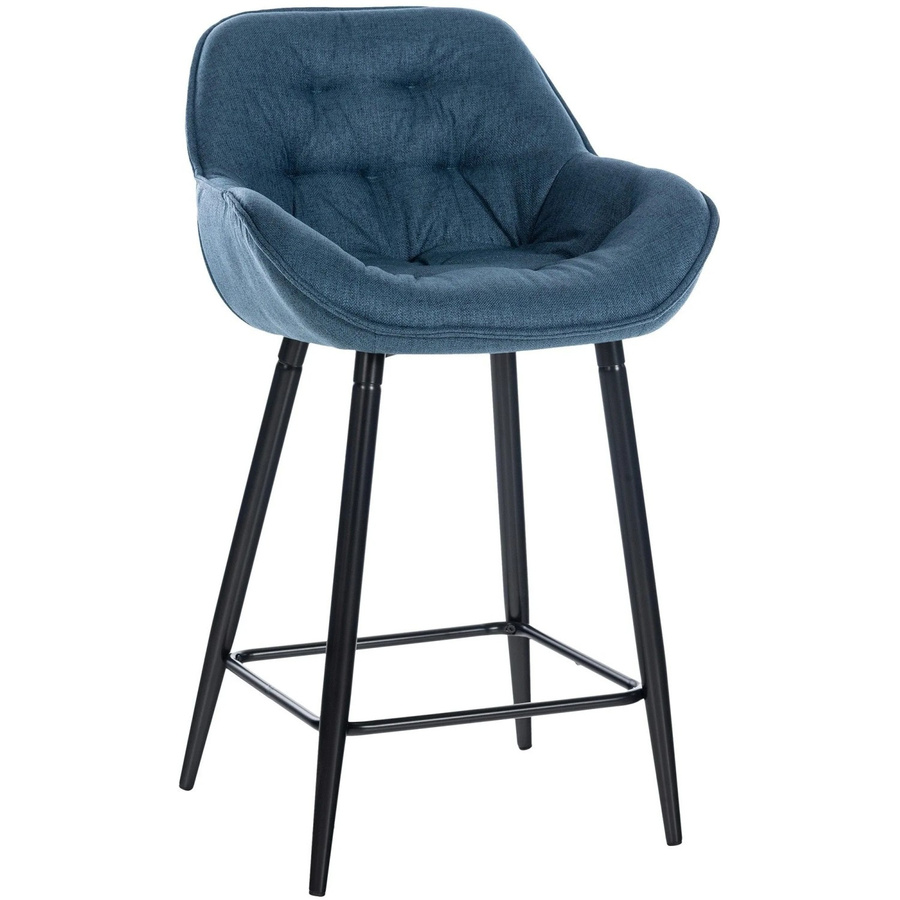 DELUKE Barhocker KUTOR Barstuhl aus Stoff in Blau mit Lehne und gesteppter Polsterung, B/T/H: 54 x 57,5 x 93,5 cm - Bild 2
