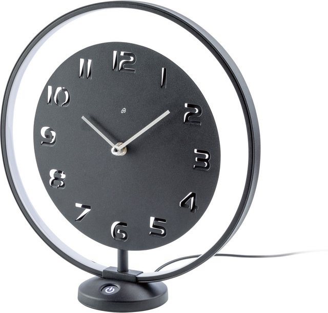 AURIOL Tischuhr analog mit LED-Leuchtring in Schwarz aus Metall - Bild 1