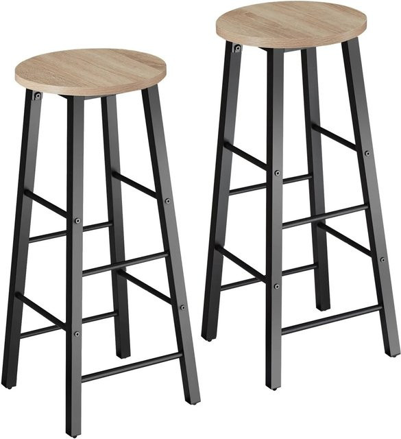 tectake Set Barhocker Industrial Style aus Stahl und Holz in Schwarz und Braun B/T/H: 31 x 31 x 72,5 cm - Bild 1